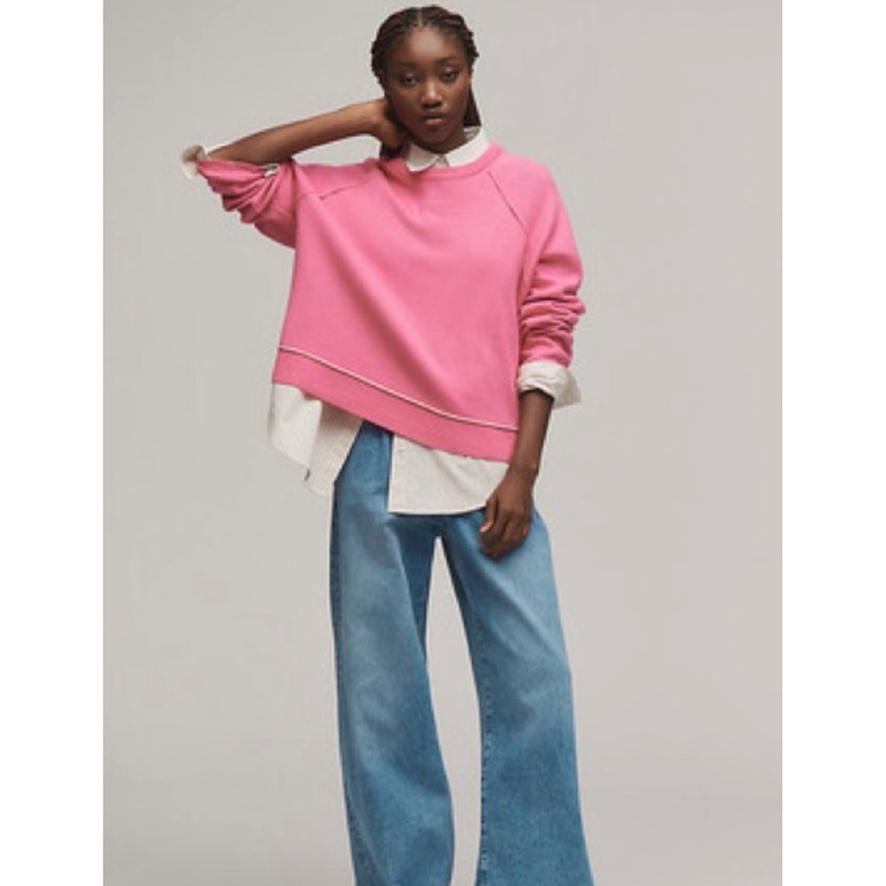 Pilcro Relaxed Raglan Pullover Sweater Pink XL Exposed Seams